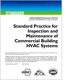 ANSI/ASHRAE/ACCA 180-2018 Standard Practice for Inspection and Maintenance of Commercial Building HVAC Systems image